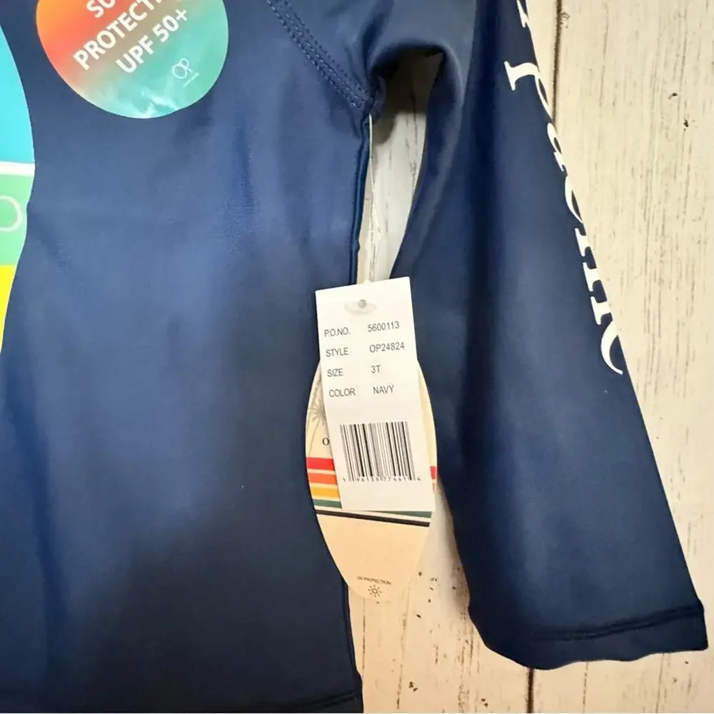 Ocean Pacific Toddler Long Sleeve Navy  Sun Protection Swim Top  UPF 50+  Sz 3T